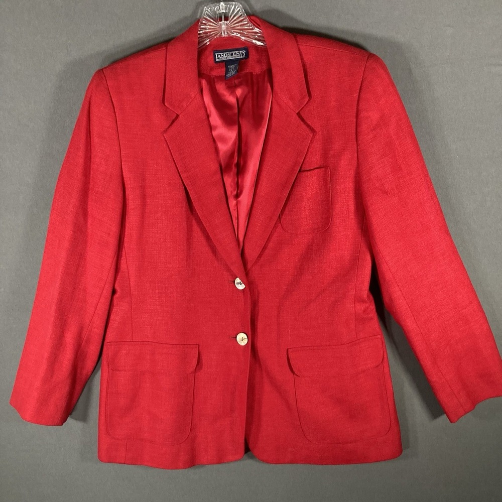 Vintage Lands End Blazer Jacket Womens Sz 8 Red Made In USA 90s